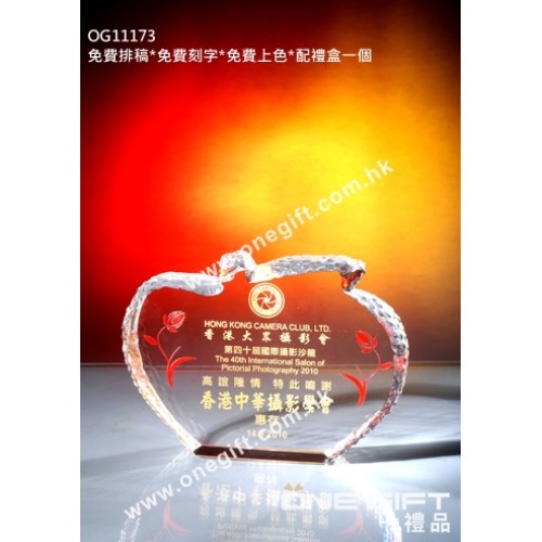 OG11173 蘋果形全透明壓形紀念水晶座 OG11173 蘋果形全透明壓形紀念水晶座