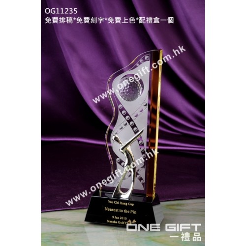 OG11235 高爾夫球水晶配黑水晶底座 OG11235 高爾夫球水晶配黑水晶底座