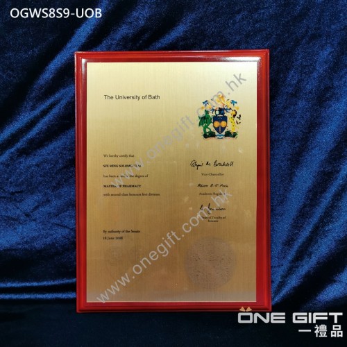 OGWS8S9-UOB The University of Bath 診所掛牆木證書 OGWS8S9-UOB The University of Bath 診所掛牆木證書